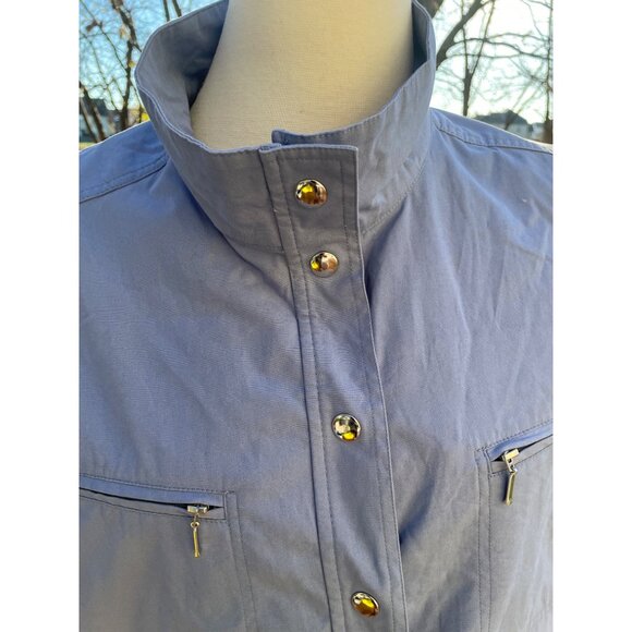 Size XL Sleeveless Light Blue Utility Vest Zip Pockets Snap Button 100% Cotton - Picture 2 of 10